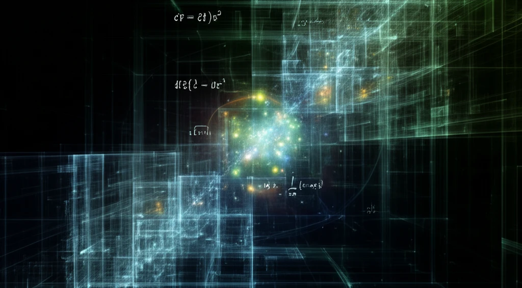 Abstract illustration of particles solving complex equations.
