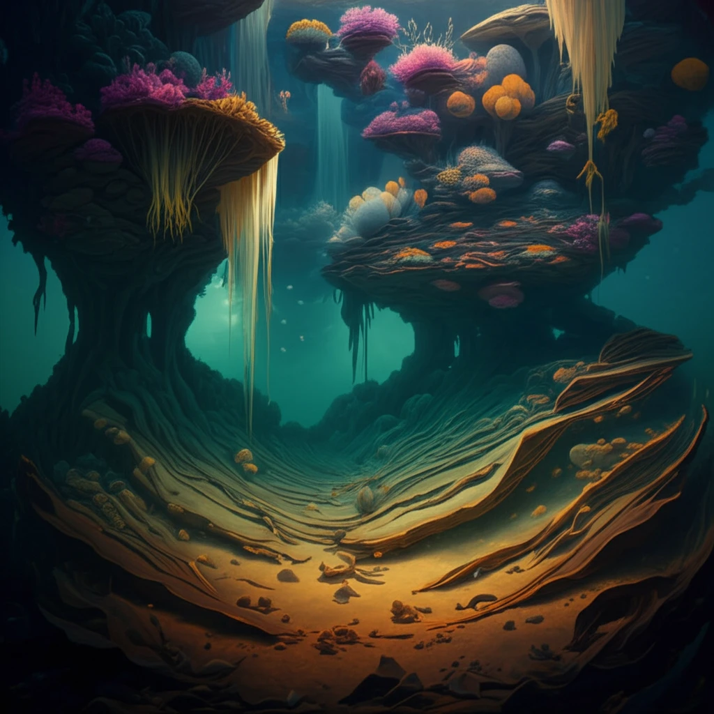 Polluted bay sedimentation surreal illustration.