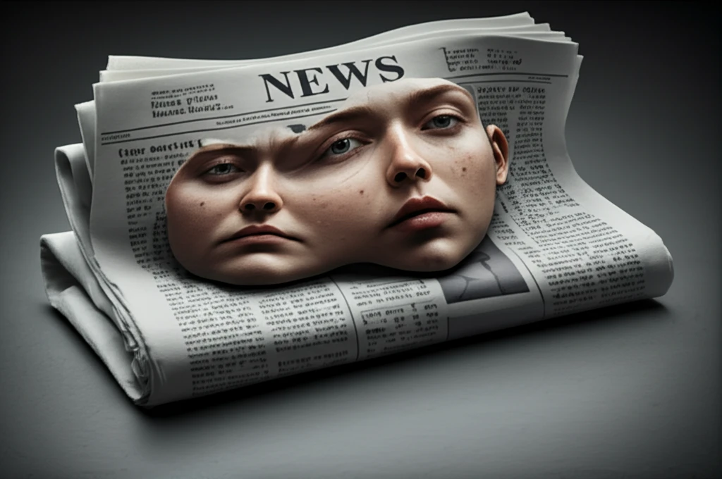 Distorted faces emerging from a newspaper, symbolizing media bias.