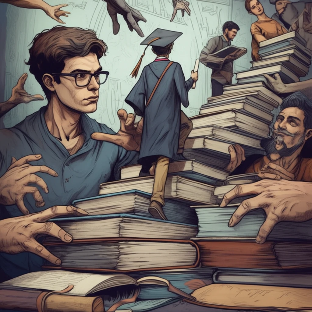 A surreal image representing the journey through graduate school in physical education, emphasizing support and collaboration.