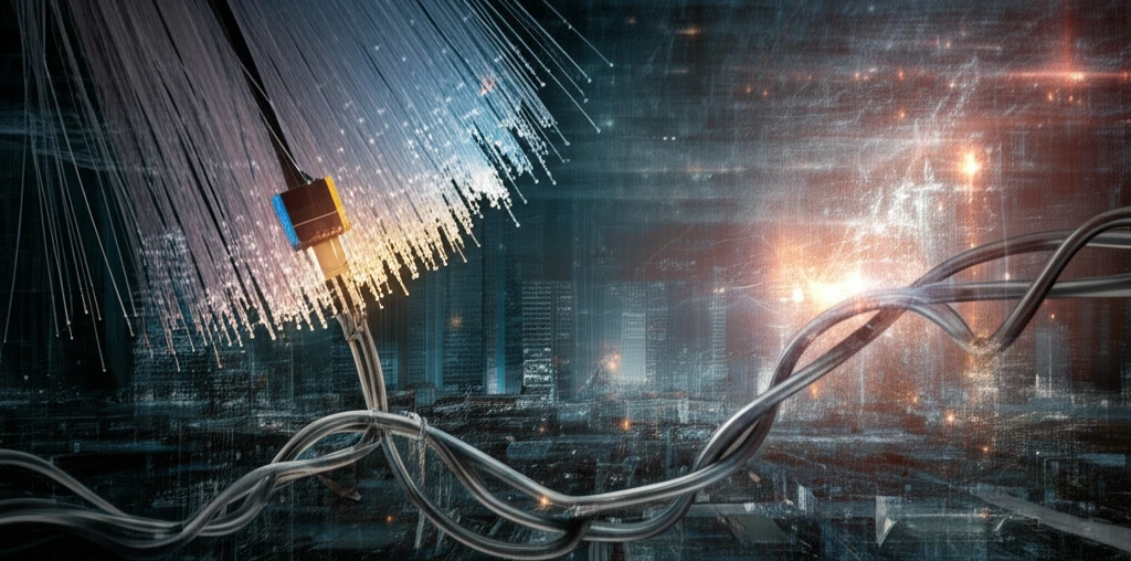 Radio waves merging into fiber optic cables