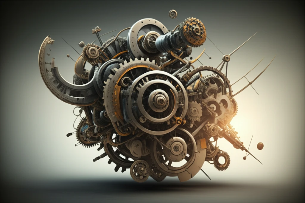 Interconnected gears of various materials symbolizing collaboration in materials science.