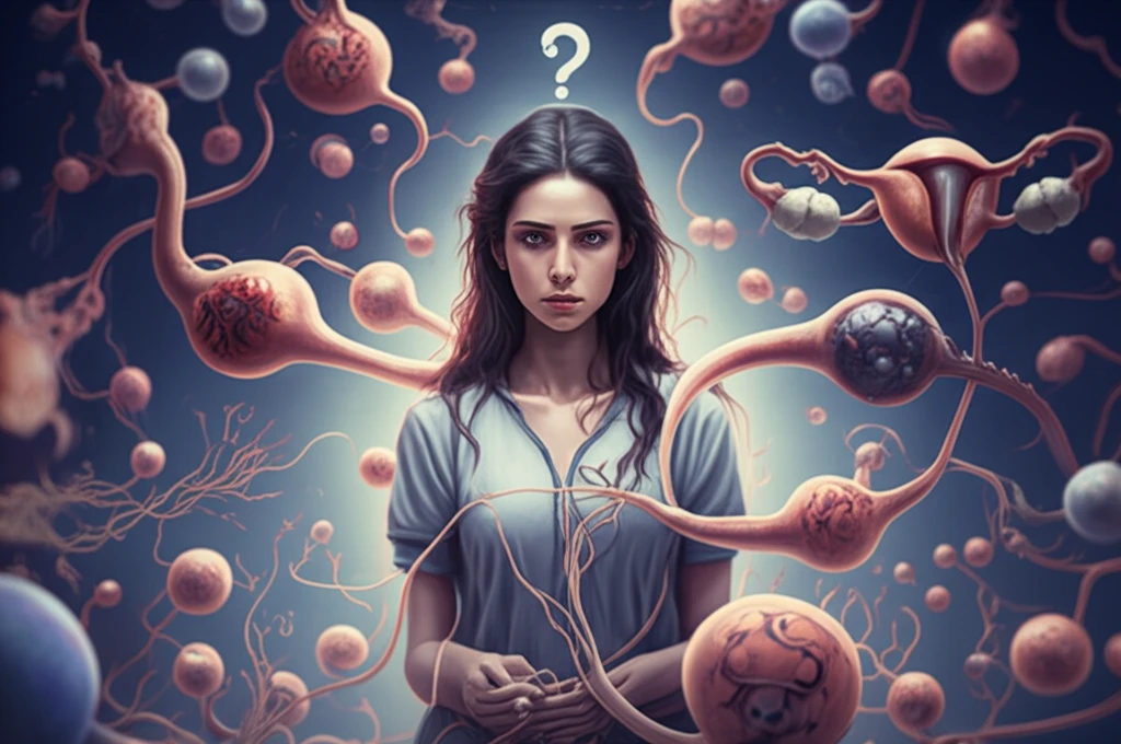Surreal illustration representing PCOS diagnosis and uncertainty.