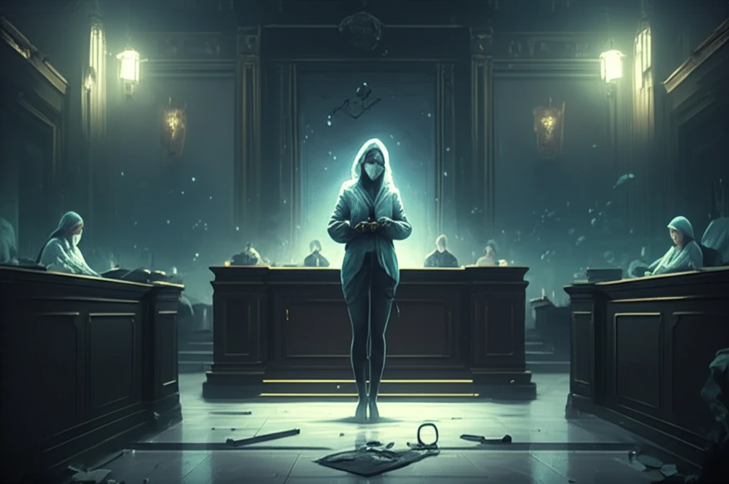 Surreal image representing the balance between medical necessity and patient autonomy in a courtroom setting.