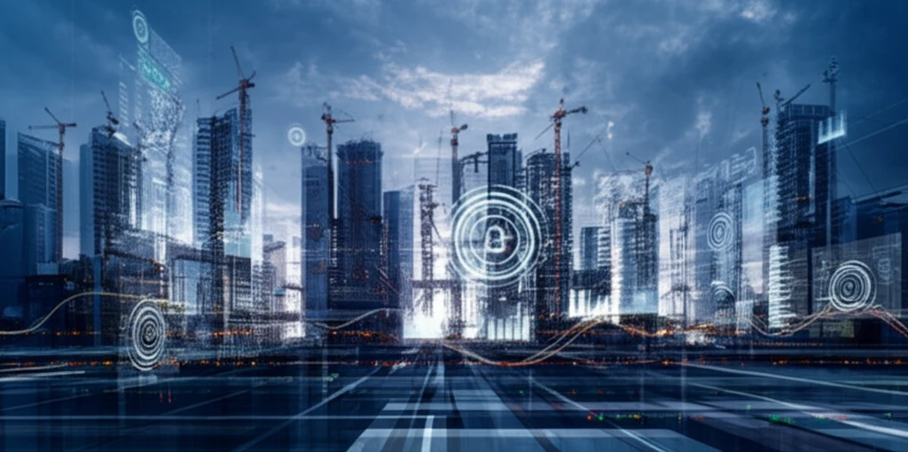 Futuristic cityscape under construction with data streams, symbolizing data-driven project forecasting.