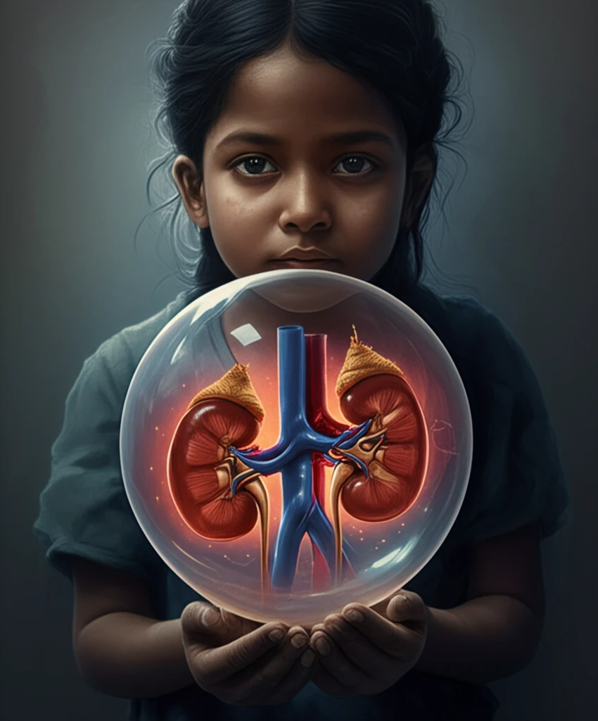 Illustration of a child with sickle cell anemia protecting their kidney health.