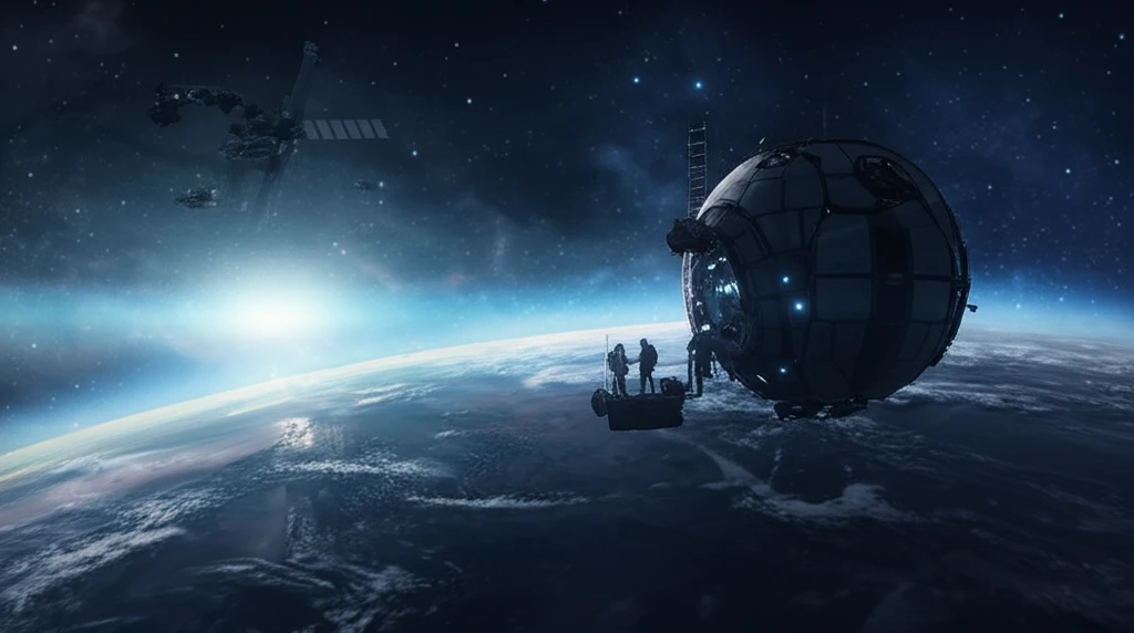 Futuristic space station construction symbolizing space commerce collaboration.