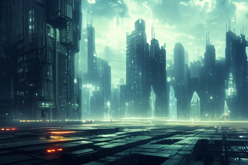 Futuristic city cooled by alcohol spray.