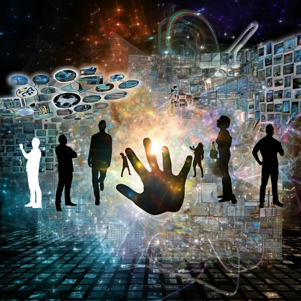 Diverse group reaching towards a central light, symbolizing understanding and connection in education.