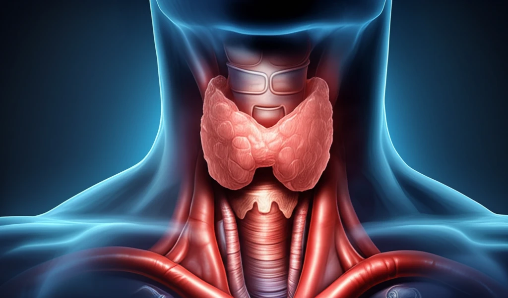 Illustration of a retrosternal goiter compressing the superior vena cava.