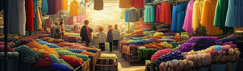 Ethical consumers shopping in a fair trade marketplace.