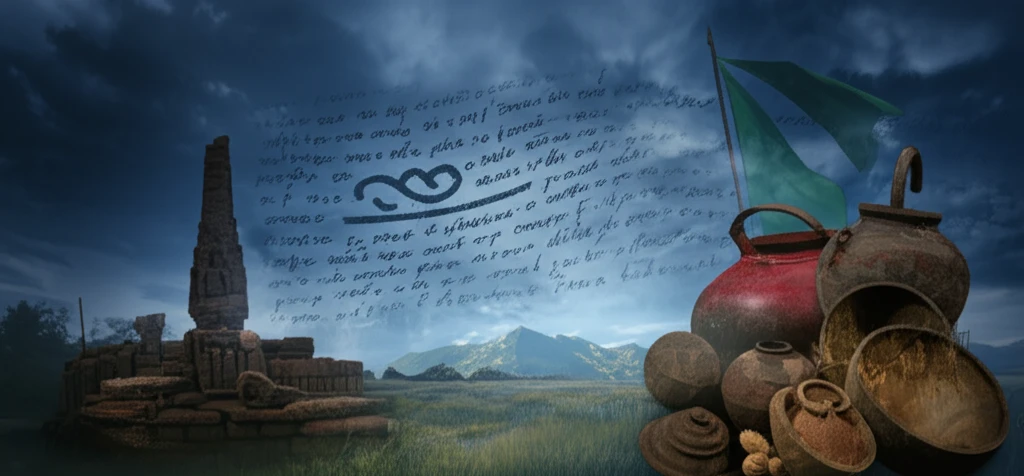 Ancient Arakanese script interwoven with the modern Rakhine landscape.
