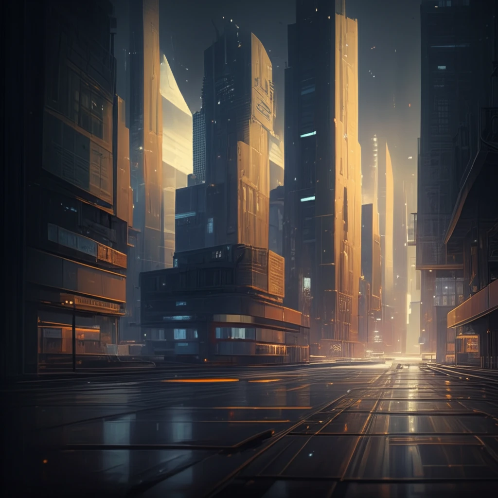 Futuristic cityscape with composite beam construction