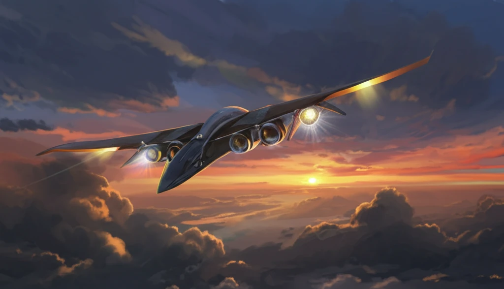 Futuristic aircraft with morphing wings adjusting in flight.