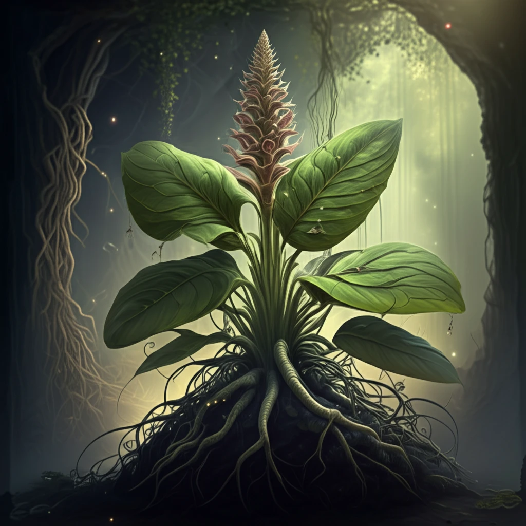 Surreal illustration of Phrynium imbricatum plant.