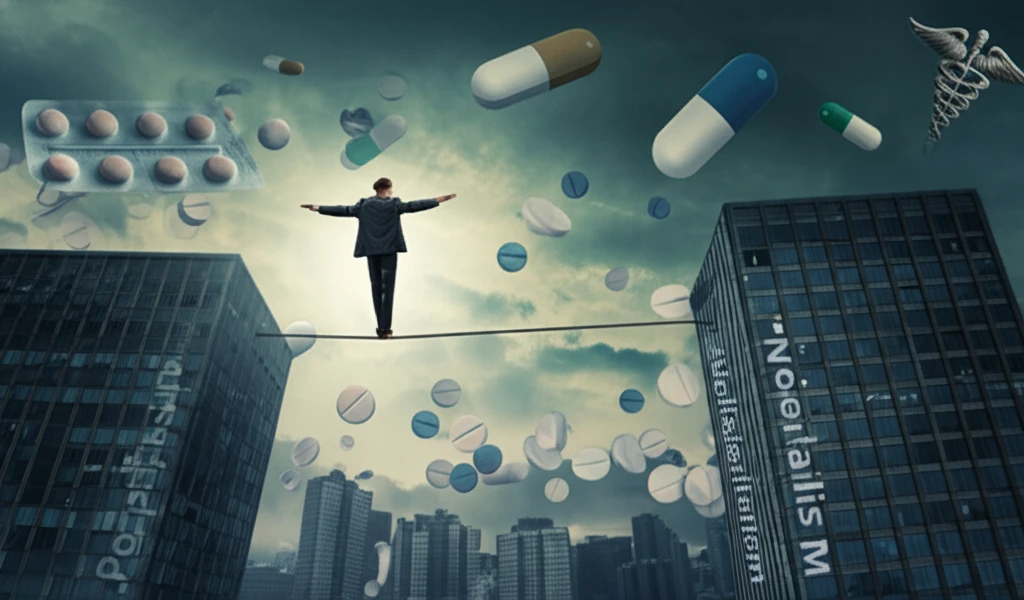 A conceptual image representing the balance between populism and neoliberalism in healthcare policy.
