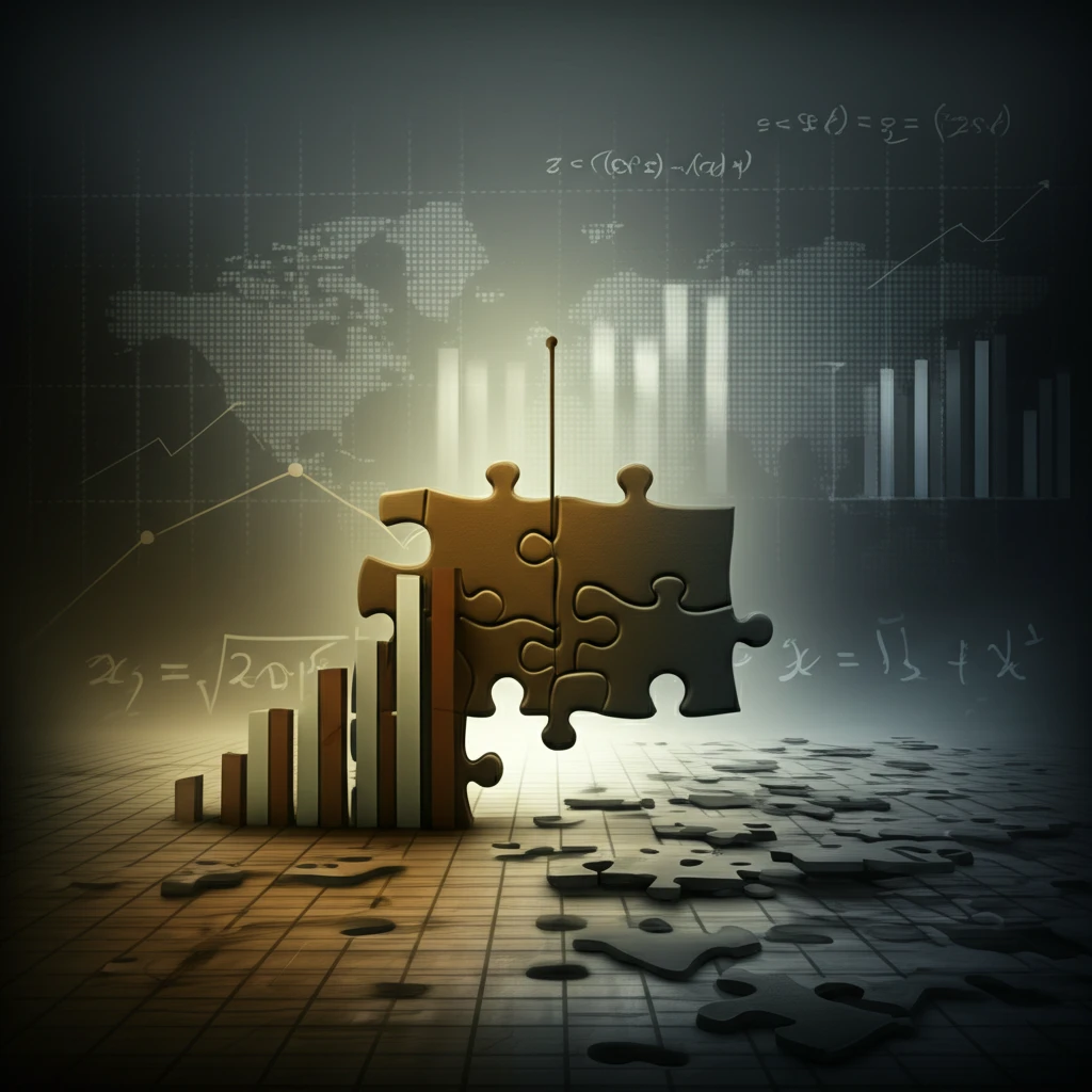 Abstract illustration of economic models landscape.
