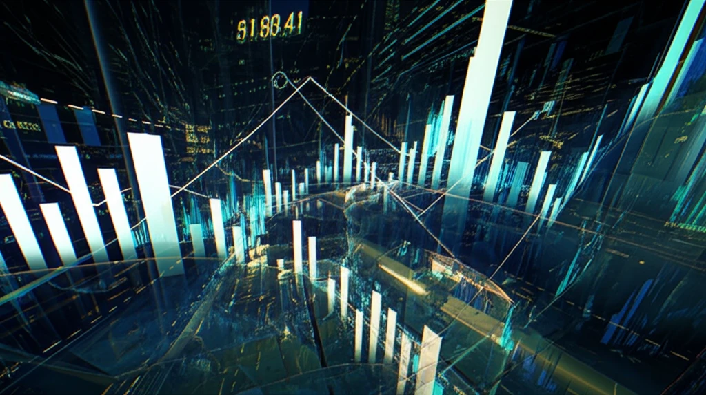 Financial chart merging into a fractal landscape, symbolizing fractional Brownian motion