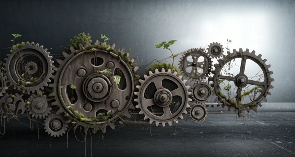 Interconnected gears with plants growing, symbolizing efficient supplier relationships.