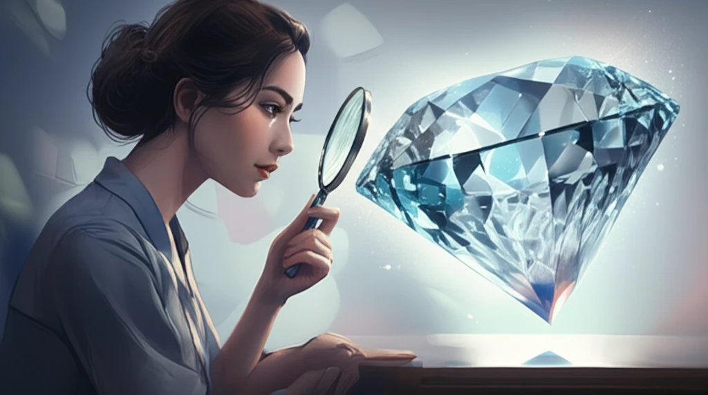 Woman inspecting a sparkling diamond