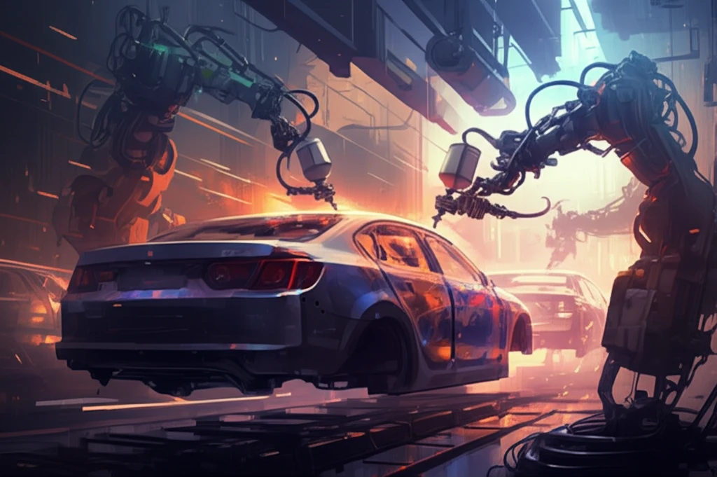 Robotic adhesive spray painting in automotive manufacturing