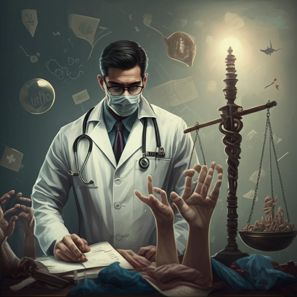 Doctor balancing patient demands with medical expertise.