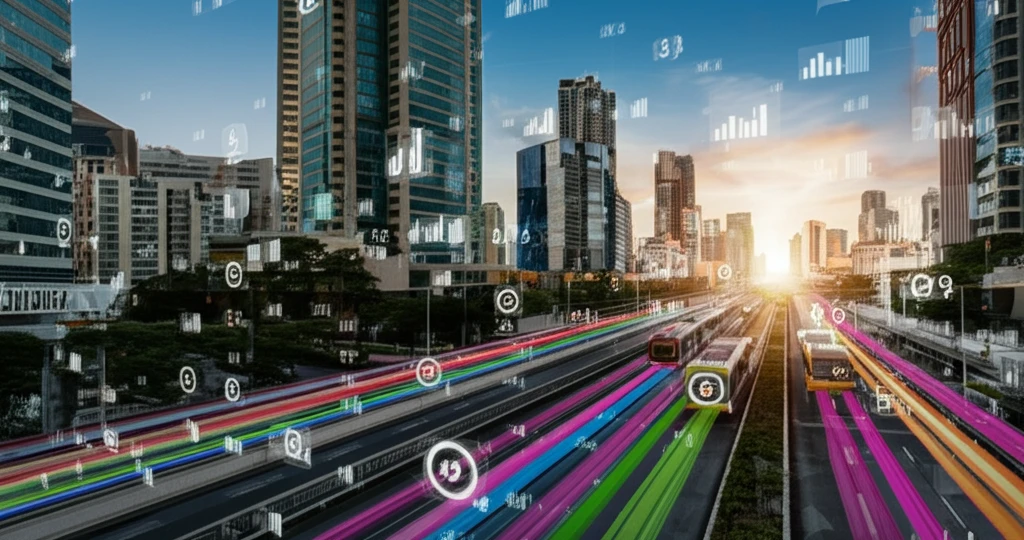 Smart city with optimized transport routes.