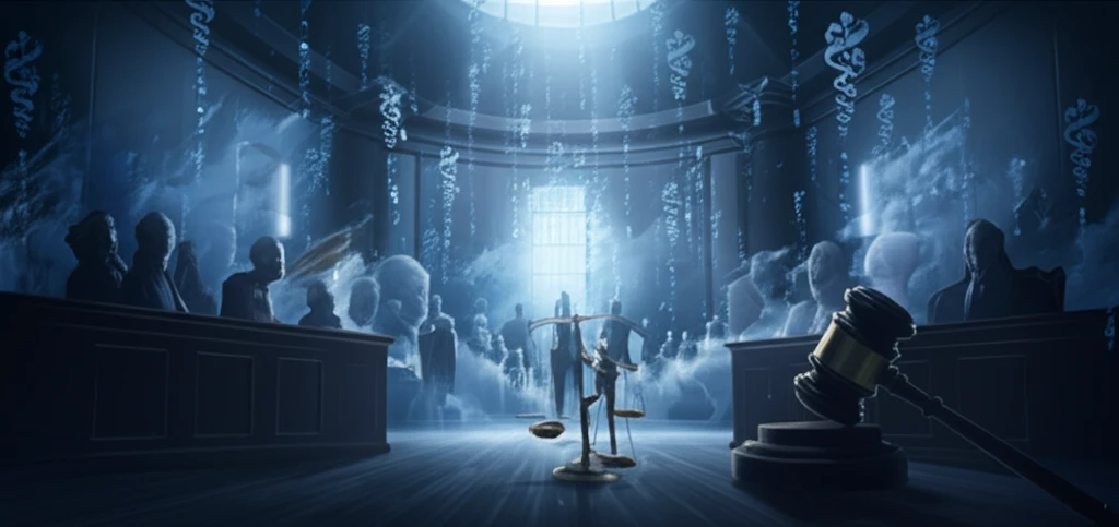 Symbolic illustration of medical intervention vs. patient autonomy in a courtroom setting.