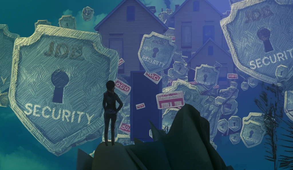 A surreal illustration symbolizing the barriers and opportunities faced by young adults in the housing and job markets.