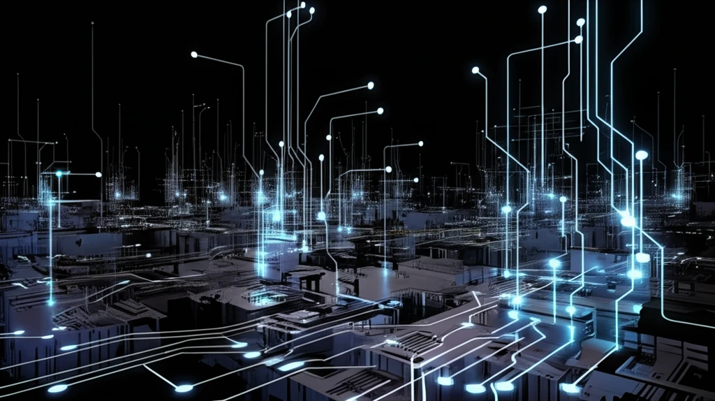 Glowing interconnected circuits representing efficient transmission lines.
