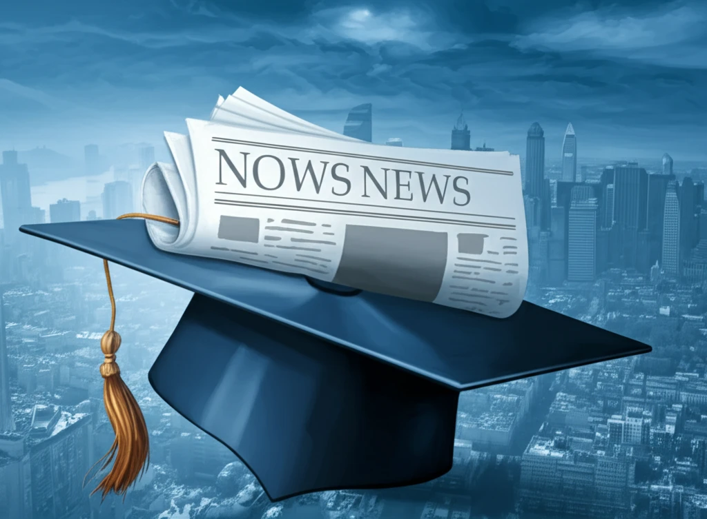 Graduation cap turning into newspaper