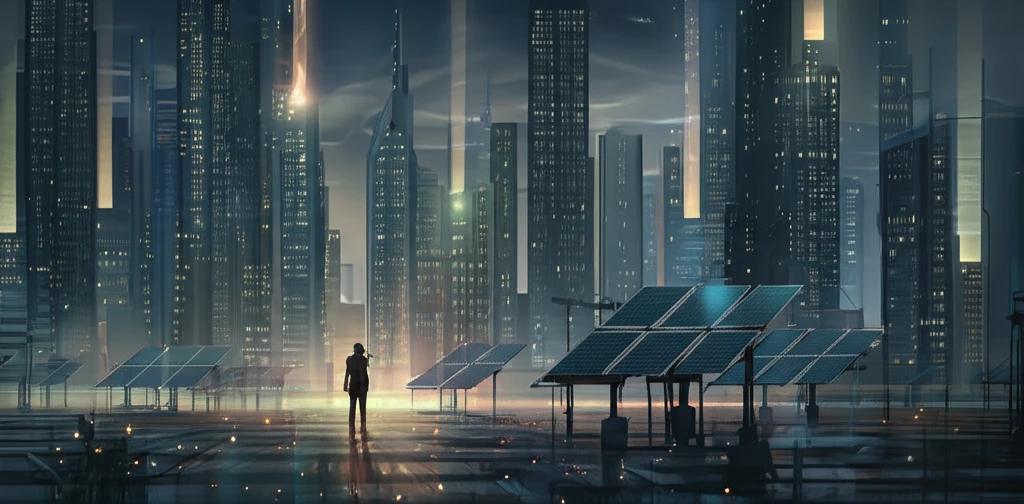 Futuristic cityscape powered by advanced solar panels