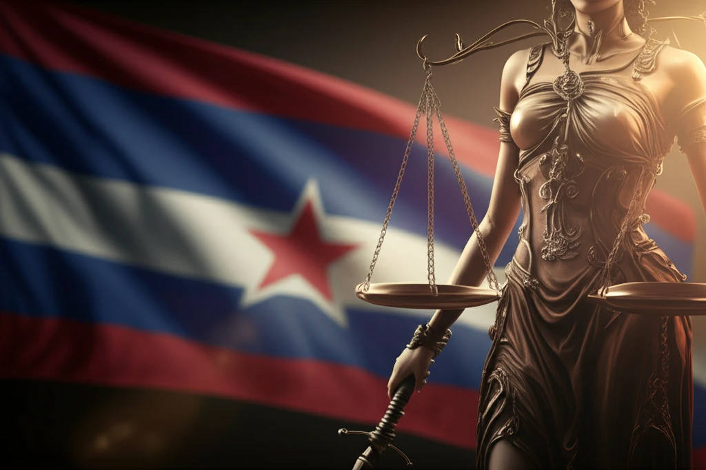 Scales of justice and national flag symbolizing citizenship rights.