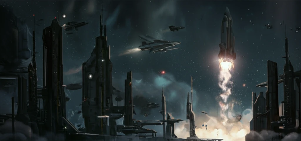 Futuristic spaceport scene symbolizing space commerce industry.