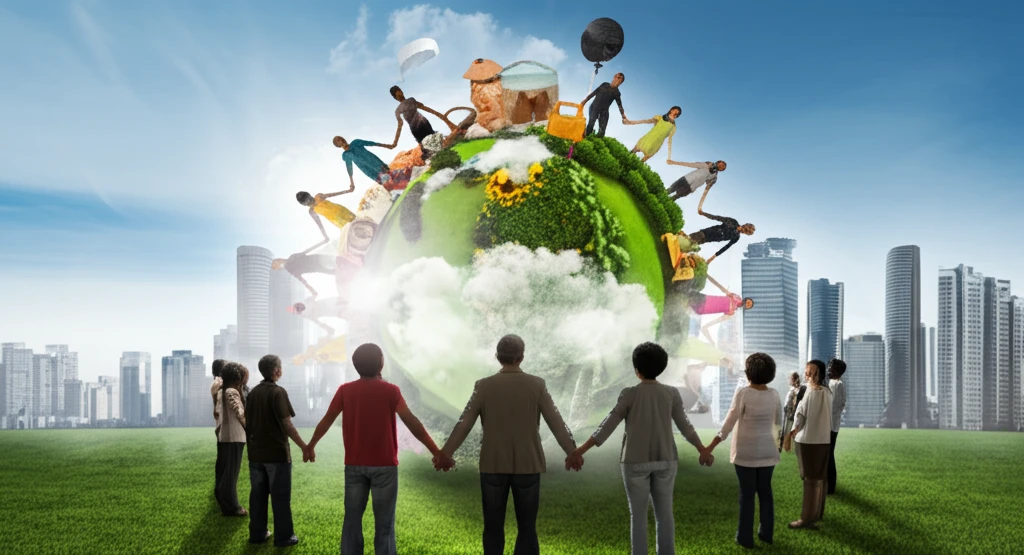 A diverse group of people connected by ethical consumerism and fair trade.