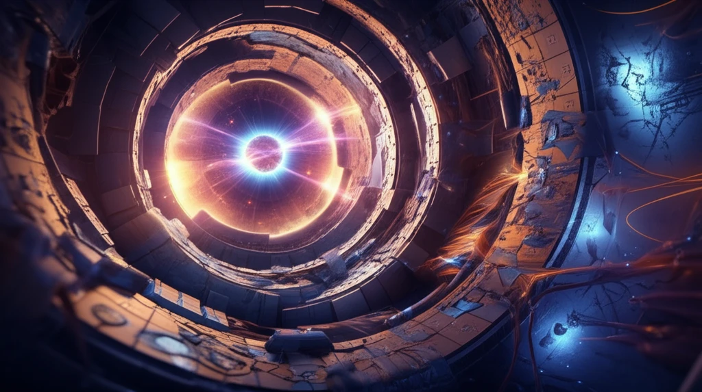 Microscopic view of tungsten exposed to high-flux plasma in a fusion reactor.