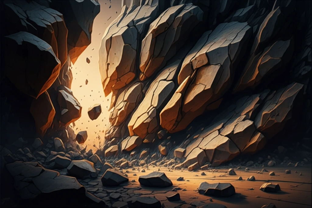 Rocks under pressure forming fractal cracks.
