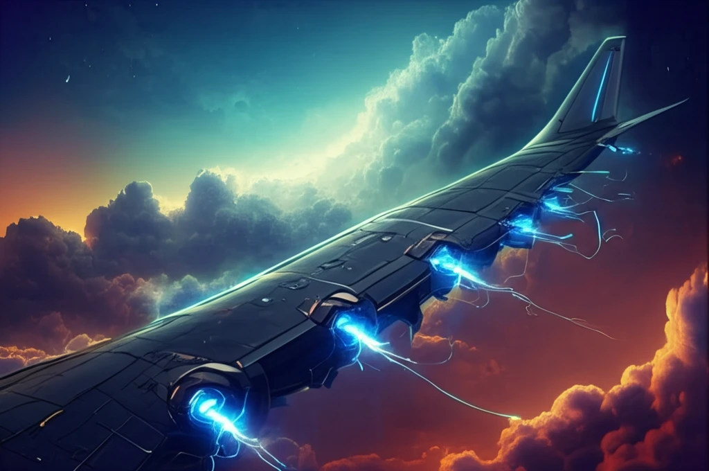 Futuristic aircraft wing with active flow control visualization.