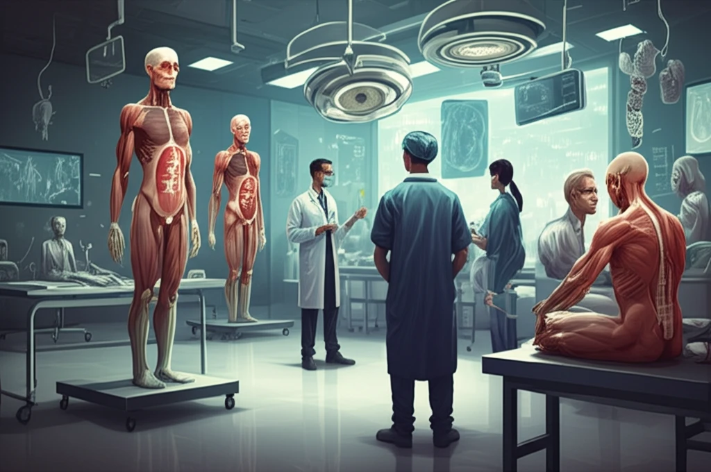 Medical students and surgical trainees in an anatomy lab.