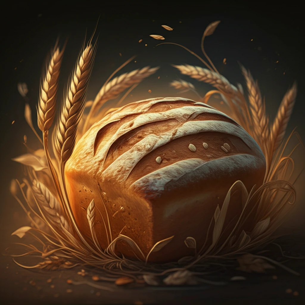 Wheat and barley strands forming a loaf of bread.