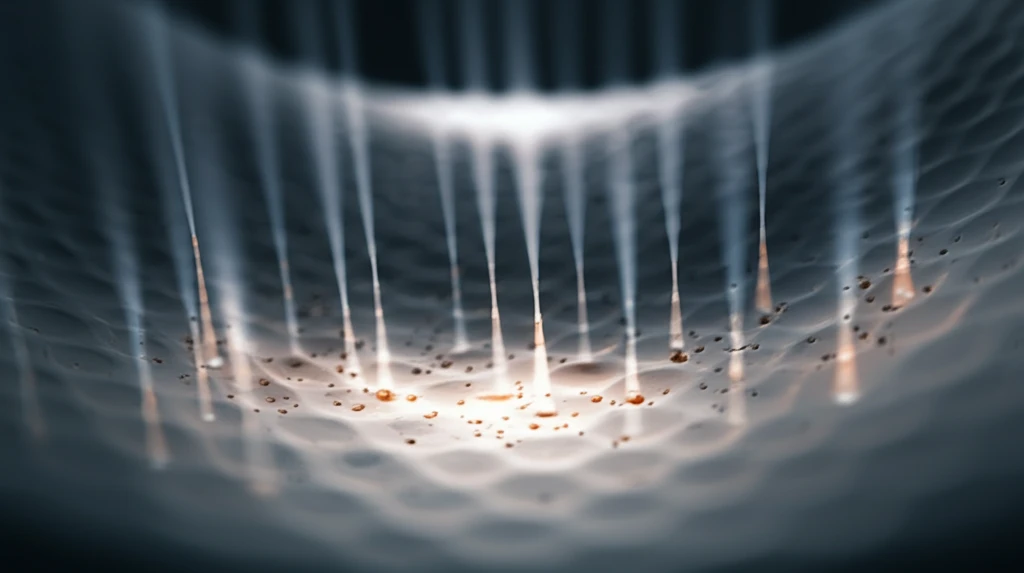 Microscopic view of textured cylinder liner with light symbolizing reduced friction