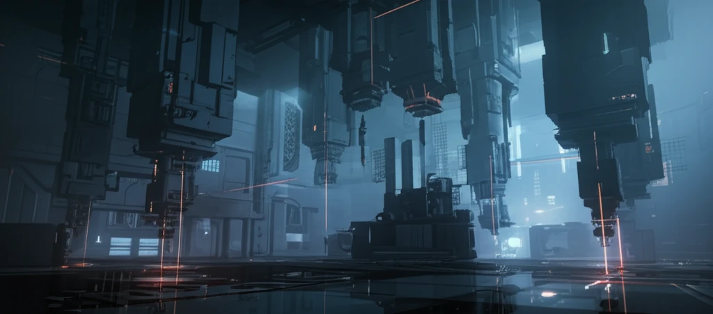 Futuristic laser micro-milling plant, showcasing precision and advanced technology.