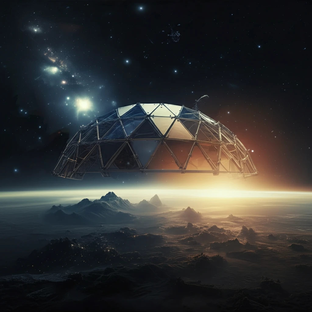 A deployable truss structure transforming from a compact form in space to a functional dome on Earth.