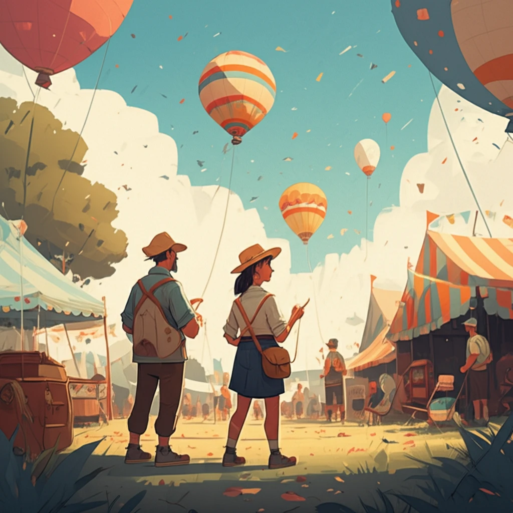 Vibrant folk festival scene with volunteers and visitors celebrating in rural Australia.