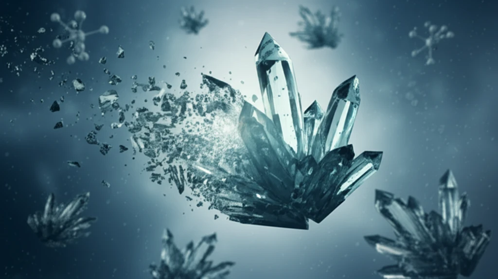 Dissolving drug crystals representing enhanced solubility.