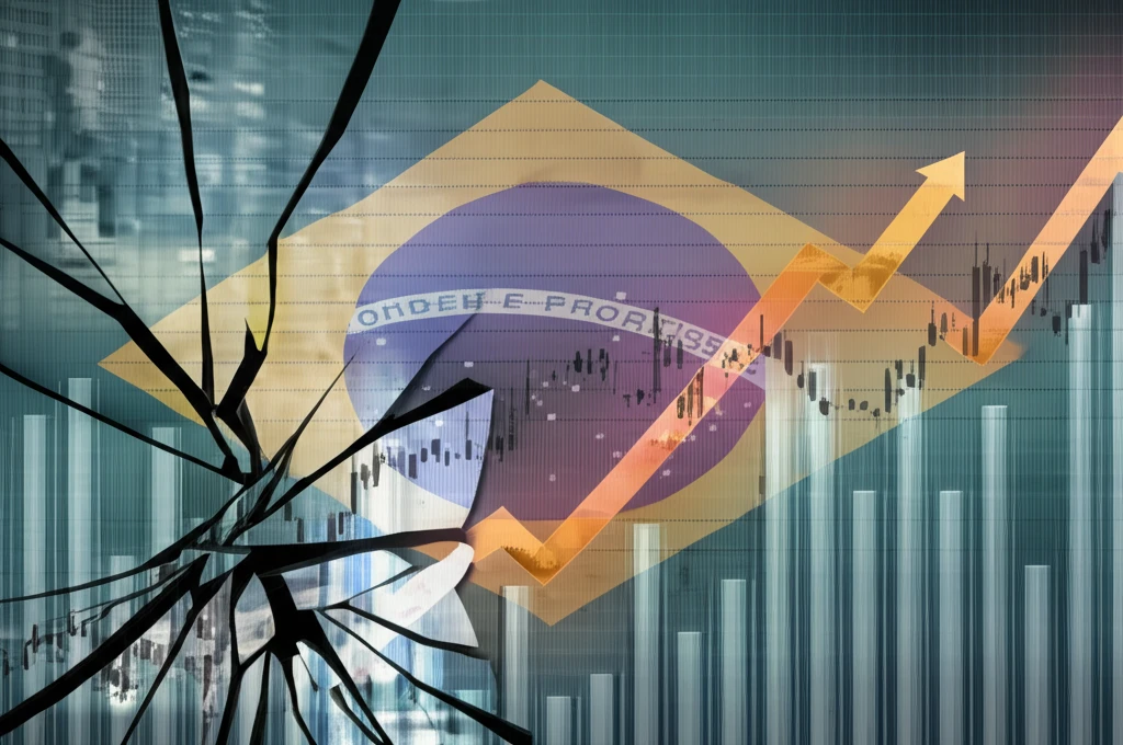 Surreal image of stock market graph and shattered accounting ledger, symbolizing disruption from financial crisis.