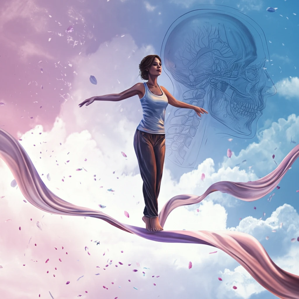 Illustration of a woman balancing on a ribbon, symbolizing joint hypermobility and balance.