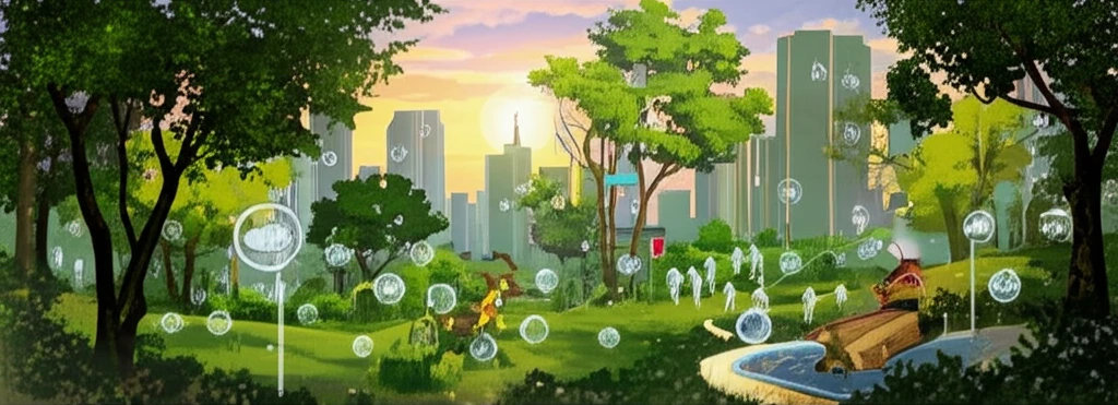 A vibrant cityscape blending into a natural landscape, symbolizing sustainable peri-urban development.