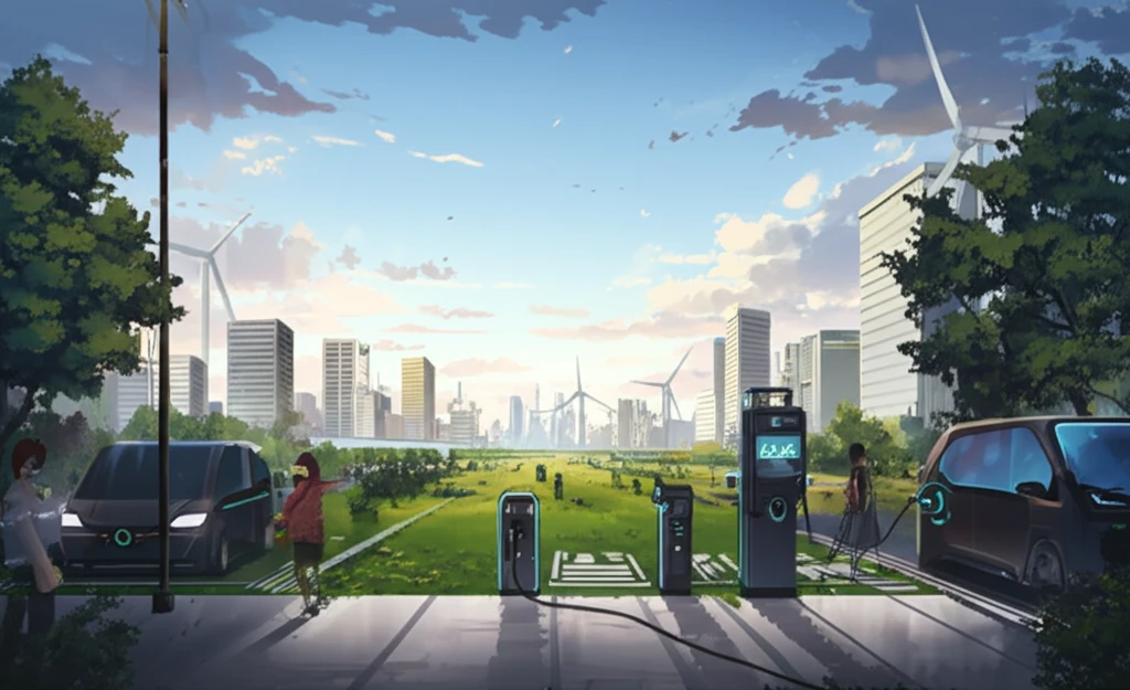 Electric vehicles in a green city of the future.
