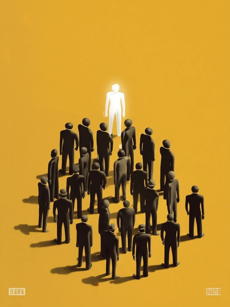 Symbolic representation of White Savior trope with a white figure towering over Black figures.
